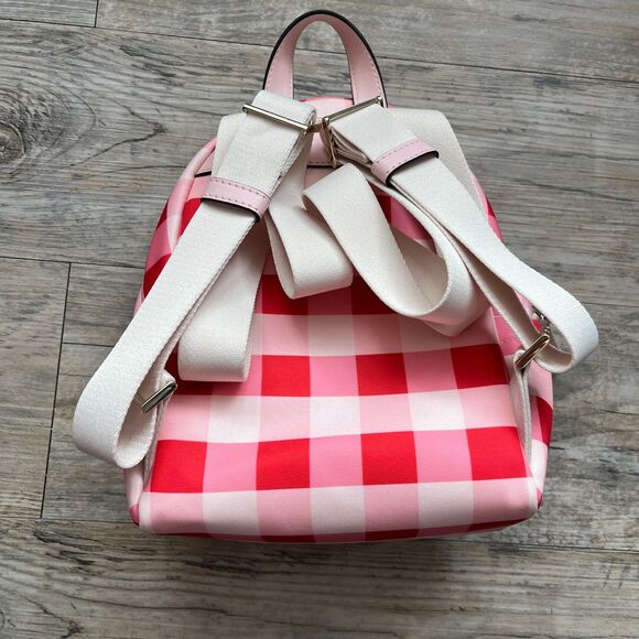 Kate Spade Chelsea Gingham Pink Red Mini Nylon Backpack Multi Plaid Valentines